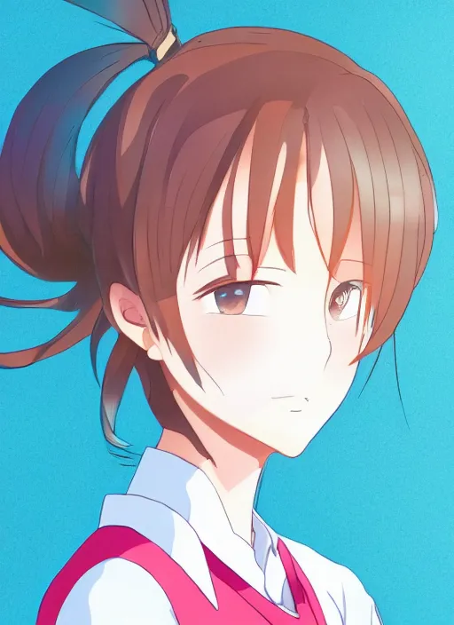 Image similar to a portrait of high school girl in the style of kyoto animation, makoto sinkai, Illustrator, in simple background, trending on pixiv