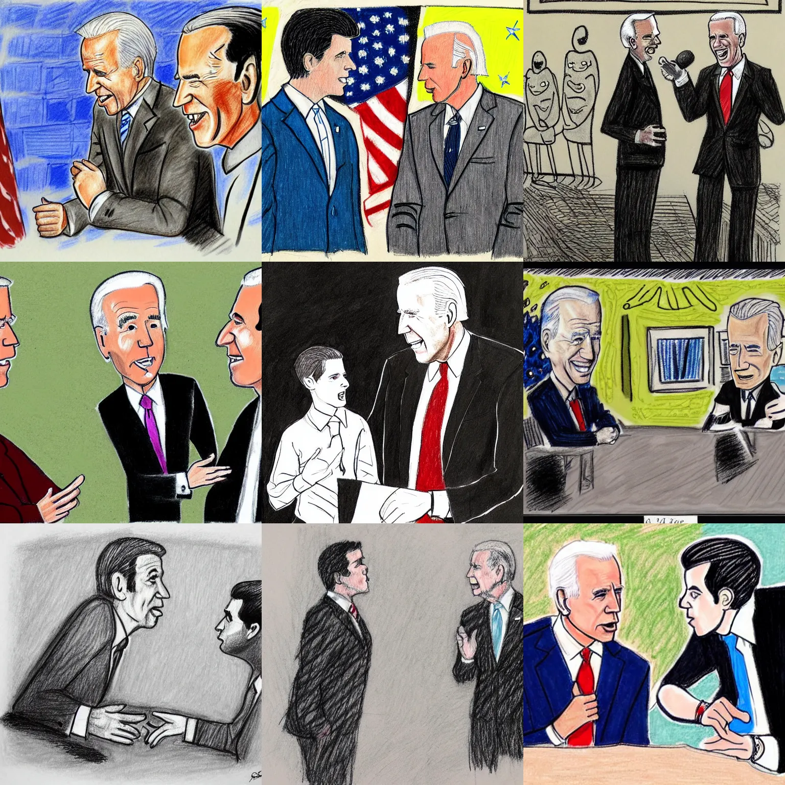 Prompt: art brut drawing of joe biden talking to his son hunter biden, found scribbled on the us consitution