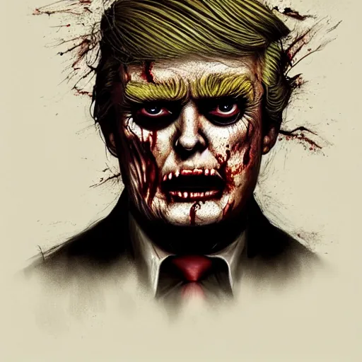 Prompt: a zombie Donald Trump, by WLOP, horror, wounds, bloody, dark fantasy, trending on artstation