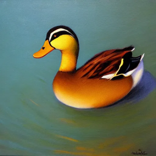 Prompt: a duck on the prowl oil painting jules perahim