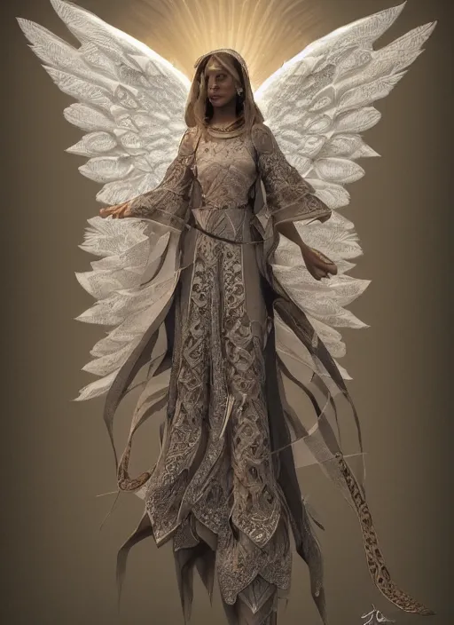 Image similar to intricately designed full body concept art illustration of an angel in intricately designed clothes, octane render, 4k, digital art