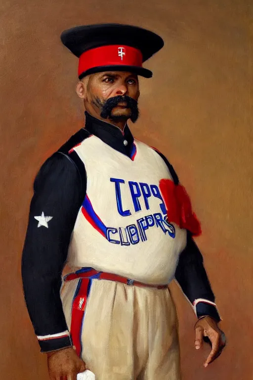 Image similar to full body portrait of the dictator of the los angeles clippers, 1 8 8 9, in full military garb, oil on canvas by william sidney mount, trending on artstation