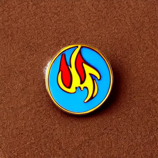 Prompt: minimalistic enamel pin of fire flame, retro design