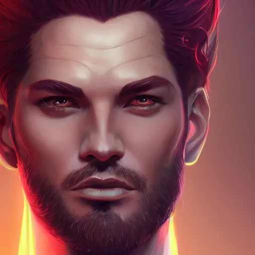 Image similar to Lucifer as an attractive man, 4k digital character design by Artgerm, WLOP, beeple, Hi-Fructose, James Jean, Andrei Riabovitchev, Marc Simonetti, yoshitaka Amano, Artstation, CGsociety