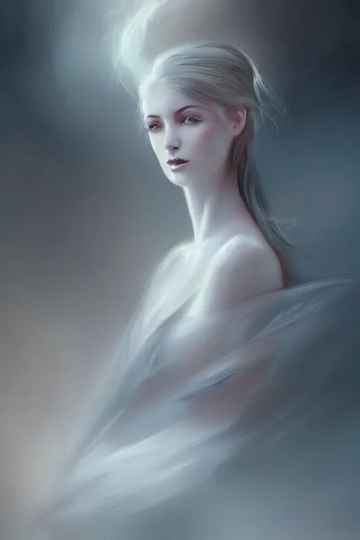 Prompt: ethereal woman, digital painting, Charlie Bowater, cgsociety, figurative art, digital painting, speedpainting, made of mist