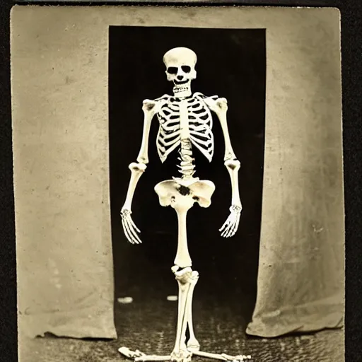 Image similar to Victorian Photograph of a skeleton outside