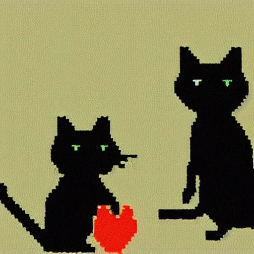 Prompt: 8-bit art of a black cat and gray mouse, 80s, vivid colors