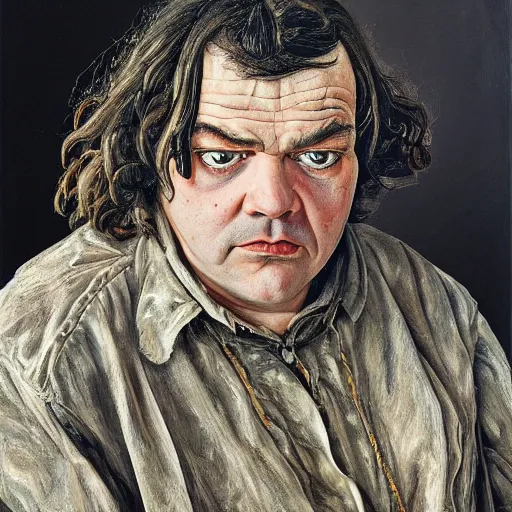 Prompt: high quality high detail painting by lucian freud, hd, portrait of mad jack black