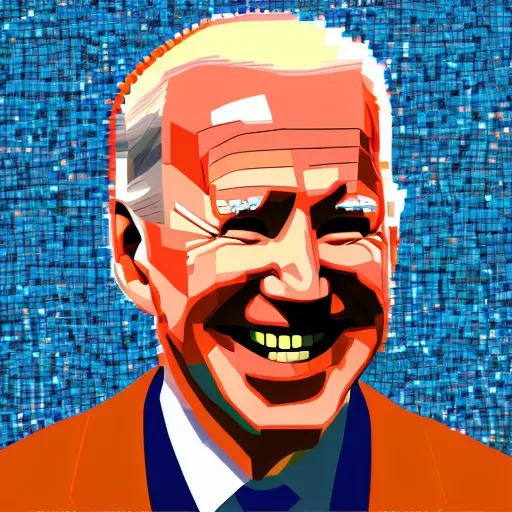 Image similar to portrait mosaic of a joe biden with robot ears and eyes, 4k, intricate details, digital, sun in the background