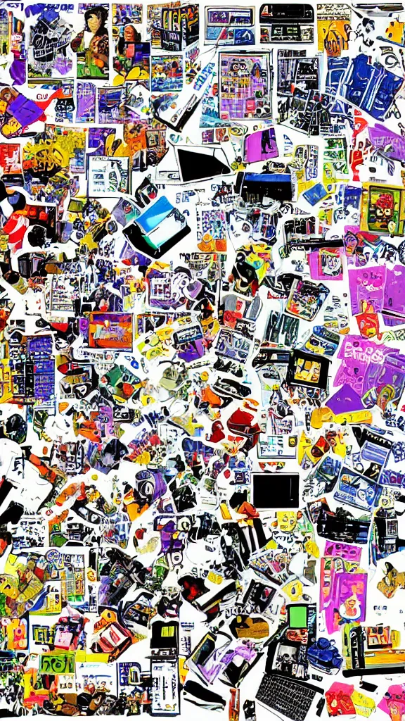 Prompt: 9 0 s clipart collage of y 2 k objects, macpaint, hyper colourful