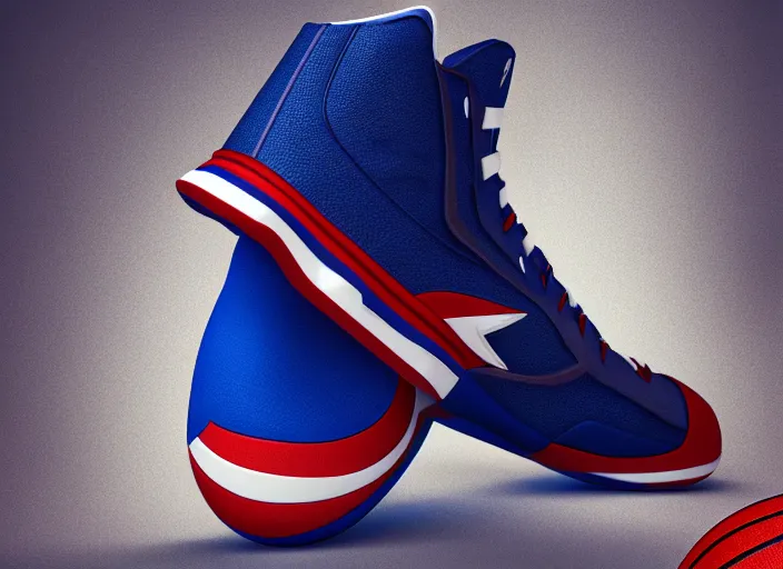 Image similar to basketball sneakers concept of captain america, digital, octane render, smooth, sharp focus