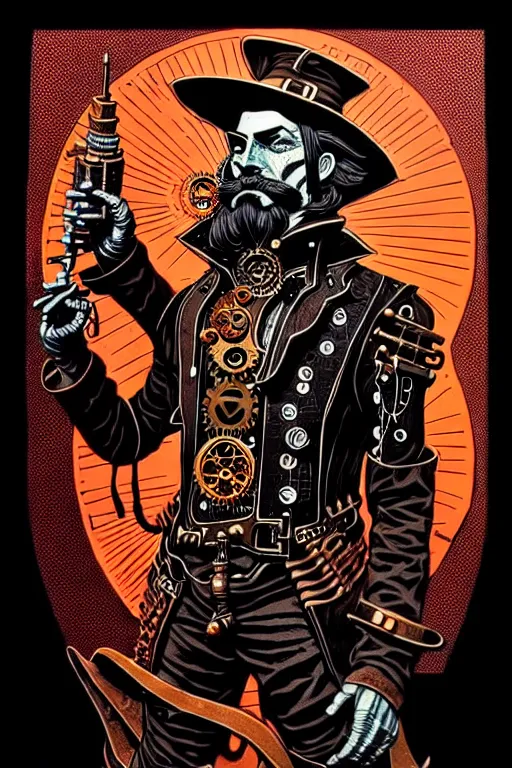 Image similar to steampunk wizard, high details, intricately detailed, by vincent di fate, inking, 3 color screen print, masterpiece, trending on artstation,, sharp, details, hyper - detailed, hd, 4 k, 8 k