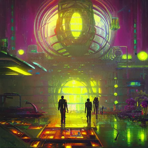 Image similar to cyberpunk kew gardens by paul lehr