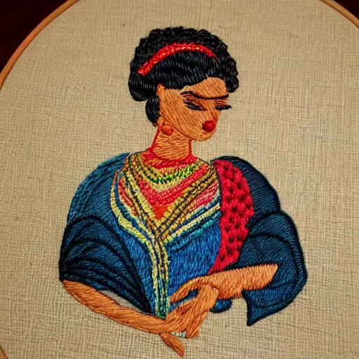 Image similar to a beautiful handmade embroidery of a woman. hand embroidery.