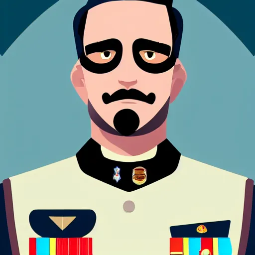 Image similar to old punny male military commander clean shave, no beard, sci-fi, futuristic, in the style of Atey Ghailan