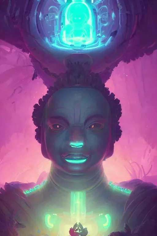 Prompt: Portrait of Adibuddha Galactus in neon forest, digital art from artstation by Andreas Rocha and Greg Rutkowski and Peter Mohrbacher