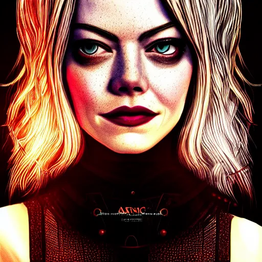 Image similar to emma stone portrait, arcane netflix, arcane vi, arcane jinx, concept portrait, riot, acrace catoon, detailed expression, high quality, cinematic lighting, fantasy, reflective, spotlight, digital artwork