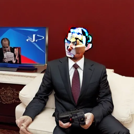 Prompt: putin playing with playstation 5