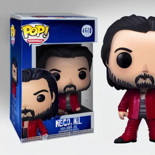 Image similar to funko pop of keanu reeves, product shot, macro, hyper realistic, octane render, unreal engine, 4 k, 8 k