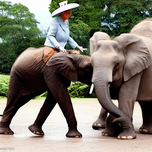 Image similar to the queen of england riding an elephant