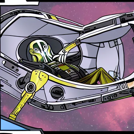 Prompt: general grievous, robot man, sleeping in his star wars style sleeping pod, bed room in the style of star wars, dreaming, lofi colors