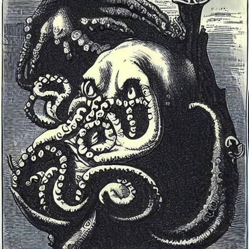 Image similar to parisian caricature of cthulhu