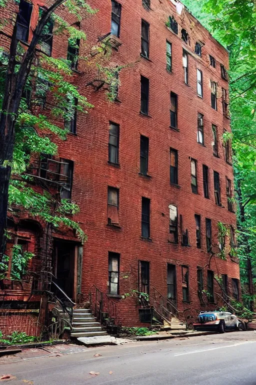 Image similar to (((((a ramshackle manhattan brick brownstone deep in the forest))))) by Hethe Srodawa!!!!!!!!!!!!!!!!!!!!!!!!!!!