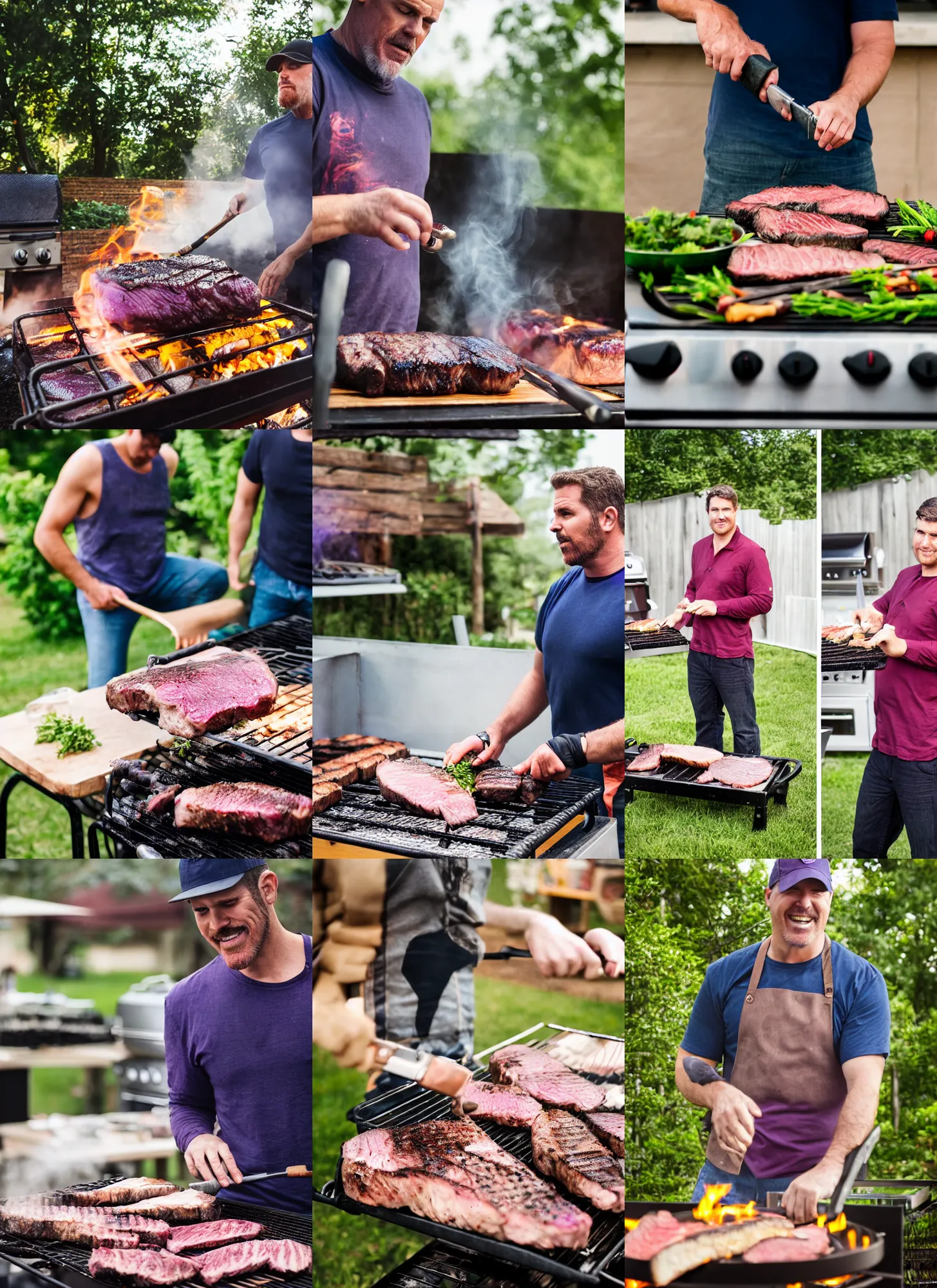 Prompt: dslr photo portrait still of thanos grilling steaks, 8 5 mm f 1. 8