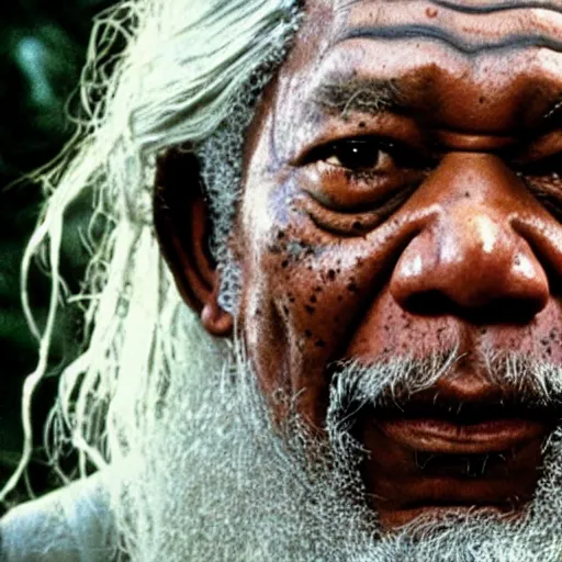 Prompt: portrait of Morgan Freeman as Gandalf in Lord of the Rings (2001)