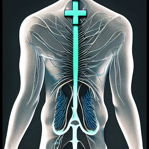 Prompt: the human body, surrealist, cross-section diagram