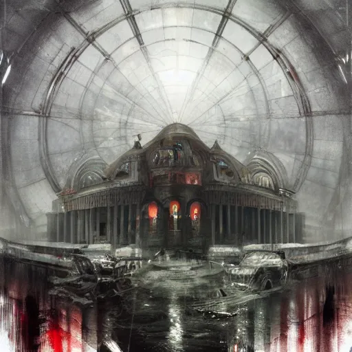 Prompt: the panopticon of total surveillance by raymond swanland, highly detailed, dark tones