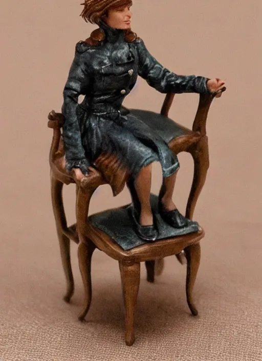 Prompt: Images on the store website, eBay, Full body, Miniature of a woman sitting on a chair