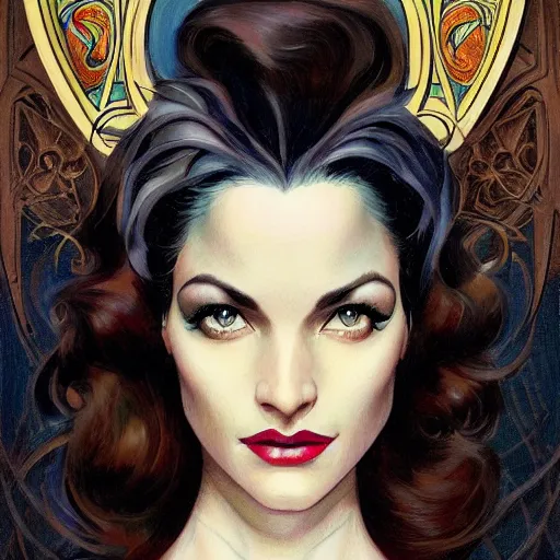 Prompt: a streamline moderne, art nouveau, multi - ethnic and multi - racial portrait in the style of charlie bowater, and in the style of donato giancola, and in the style of charles dulac. intelligent, expressive eyes. symmetry, ultrasharp focus, dramatic lighting, semirealism, intricate symmetrical ultrafine background detail.