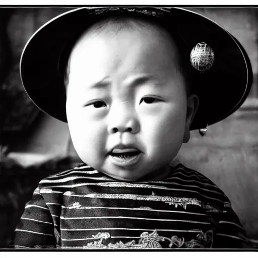 Image similar to chinese little emperor, black and white, crying