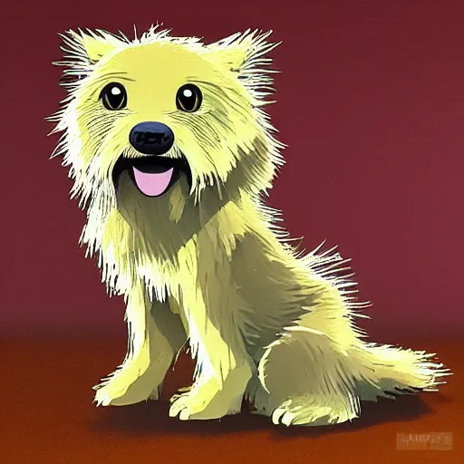 Image similar to A blond Norfolk terrier in the style of Studio Ghibli, very happy, detailed, award winning