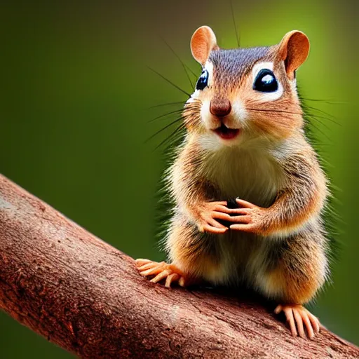 Image similar to very very very very cute chibi baby chipmunk, portrait, pixar style, forest background, cinematic lighting, award winning creature portrait photography