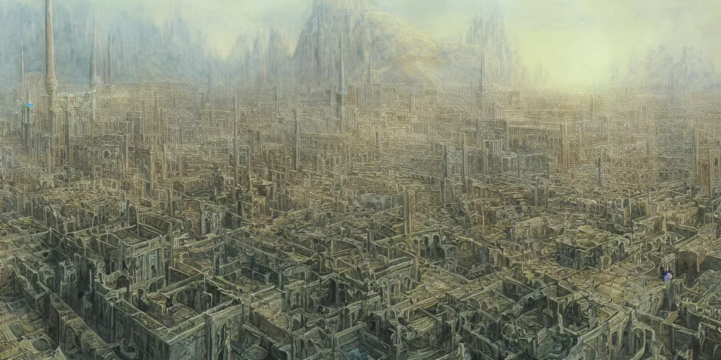 Image similar to a painting of epic fantasy islamic city by alan lee, trending on artstation