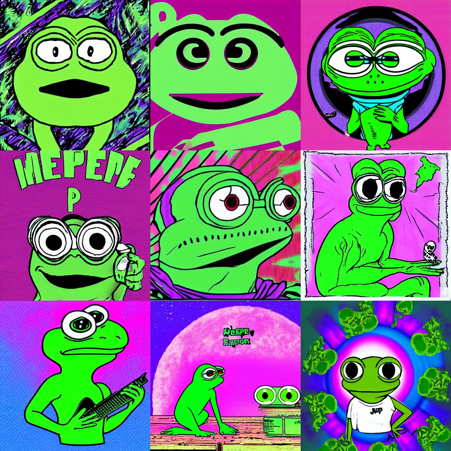 Prompt: pepe the frog, vapor wave