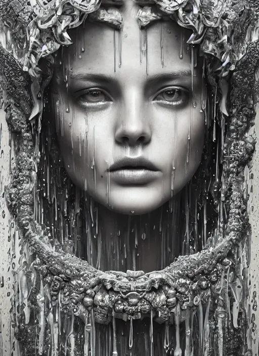 Prompt: sculpture made of water, portrait, female, future, shaman, harper's bazaar, vogue, magazine, insanely detailed and intricate, concept art, close up, wet, ornate, luxury, elite, elegant, trending on artstation, by ruan jia, by Kenneth Willardt, by ross tran, by WLOP, by Andrei Riabovitchev,