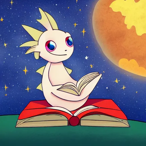 Image similar to cute dragon reading a book under the stars