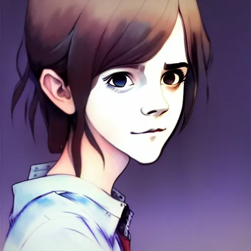 Image similar to beautiful boyish emma watson 3 / 4 nose sketches overlay gapmoe yandere grimdark, trending on pixiv fanbox, painted by greg rutkowski makoto shinkai takashi takeuchi studio ghibli, akihiko yoshida