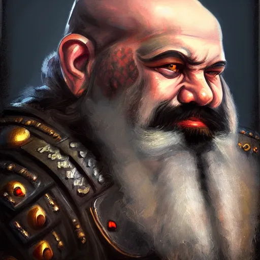 Image similar to portrait painting of a dwarven biker, sharp focus, award - winning, trending on artstation, masterpiece, highly detailed, intricate. art by merwild and ernesto irawan and rachel denton