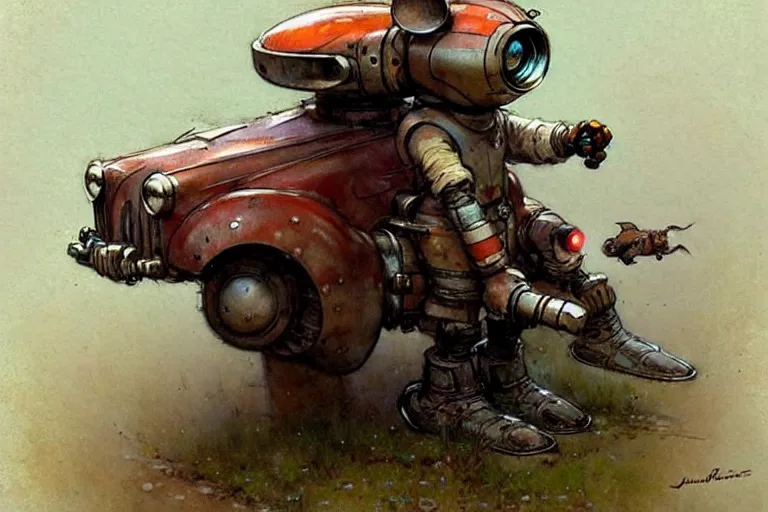 Image similar to adventurer ( ( ( ( ( 1 9 5 0 s retro future robot mouse explorer vehical. muted colors. ) ) ) ) ) by jean baptiste monge!!!!!!!!!!!!!!!!!!!!!!!!! chrome red