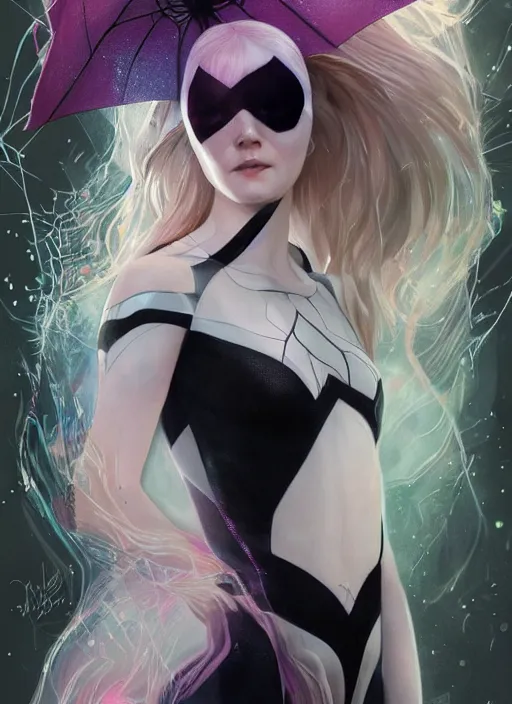 Image similar to ultra realistic illustration, elle fanning as spidergwen anime, intricate, elegant, highly detailed, digital painting, artstation, concept art, smooth, sharp focus, illustration, art by artgerm and greg rutkowski and alphonse mucha and wlop