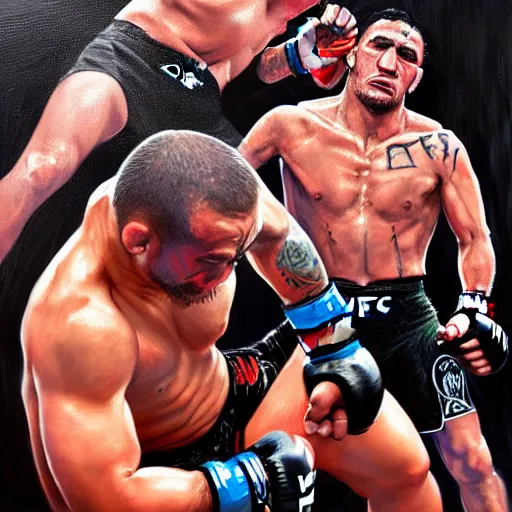 Image similar to tony ferguson knocked out, UFC, MMA, mixed martial arts, Ultimate fighting championship, trending on artstation, detailed art, oil painting