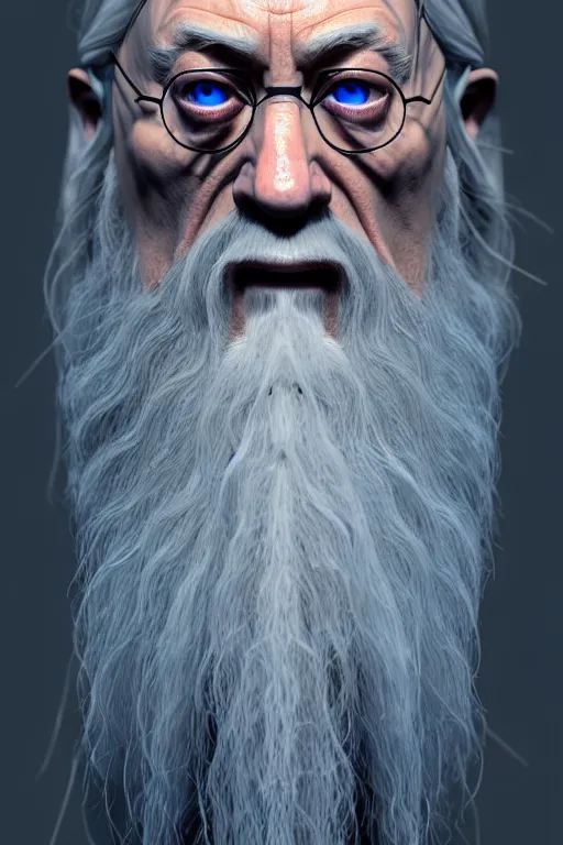 Image similar to harry potter is gandalf, concept art by senior character artist, cgsociety, photorealism, rendered in unreal engine, official art, cold hue's