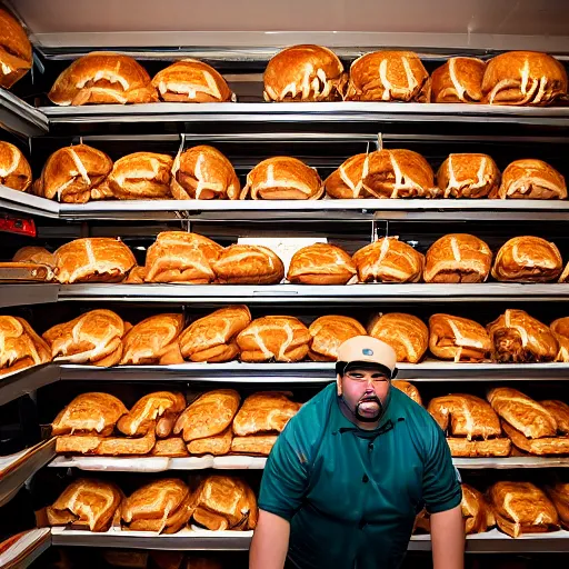 Prompt: promotional photo from the tv show storage hunters, a crowd gets excited seeing a storage room full of hamburgers, movie still, cinematic,