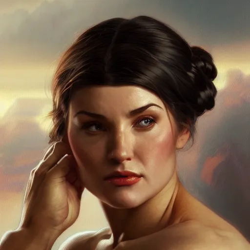 Image similar to portrait of a woman, stallone, schwarzenegger, eastwood, homer simpson, intricate, elegant, highly detailed, digital painting, artstation, concept art, smooth, sharp focus, illustration, art by artgerm and greg rutkowski and alphonse mucha and william - adolphe bouguereau