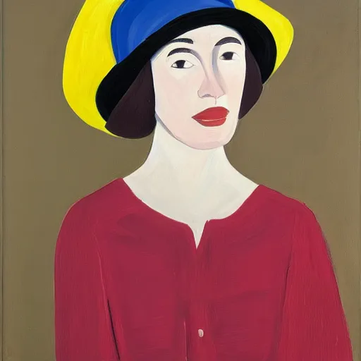 Image similar to woman with hat, by Alex Katz, colorful, oil on canvas