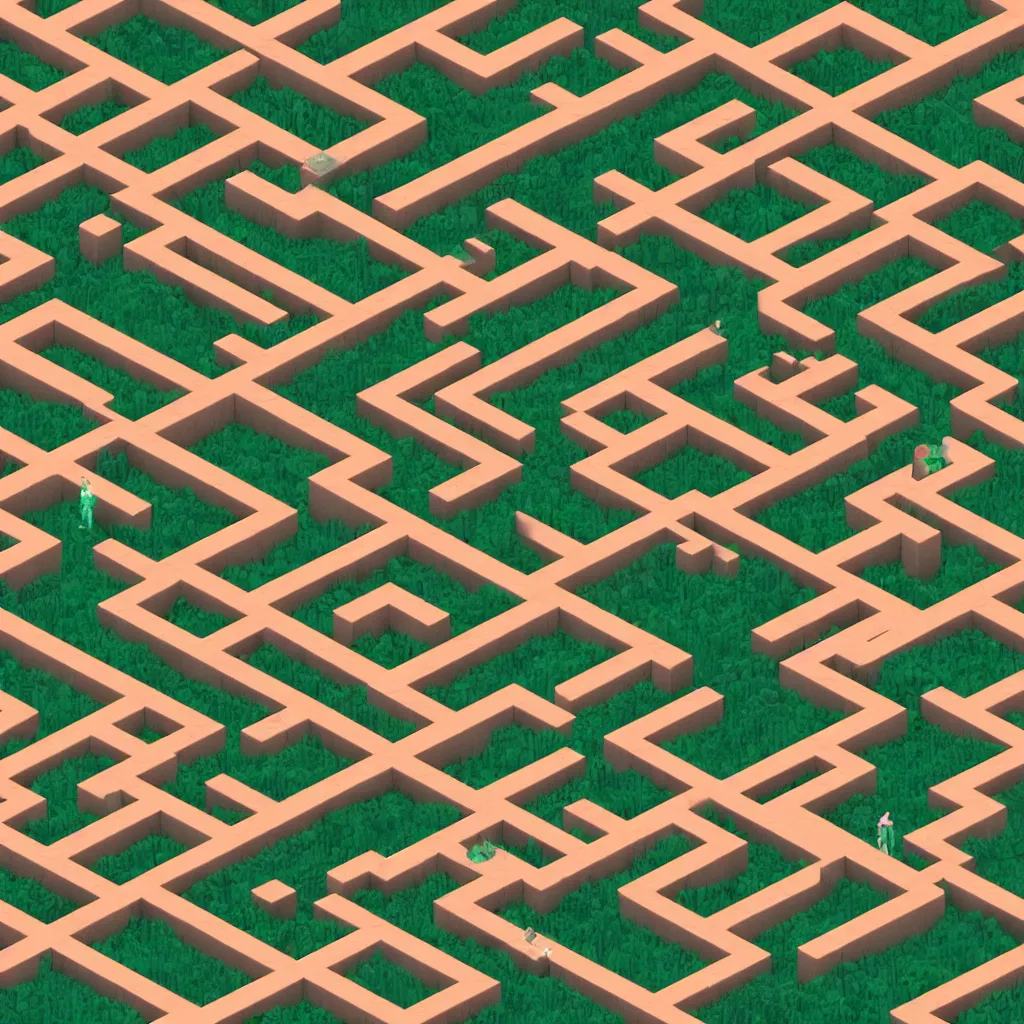 Image similar to wimmelbilder maze made of 80's arcade landscape, isometric, octane render, unreal engine